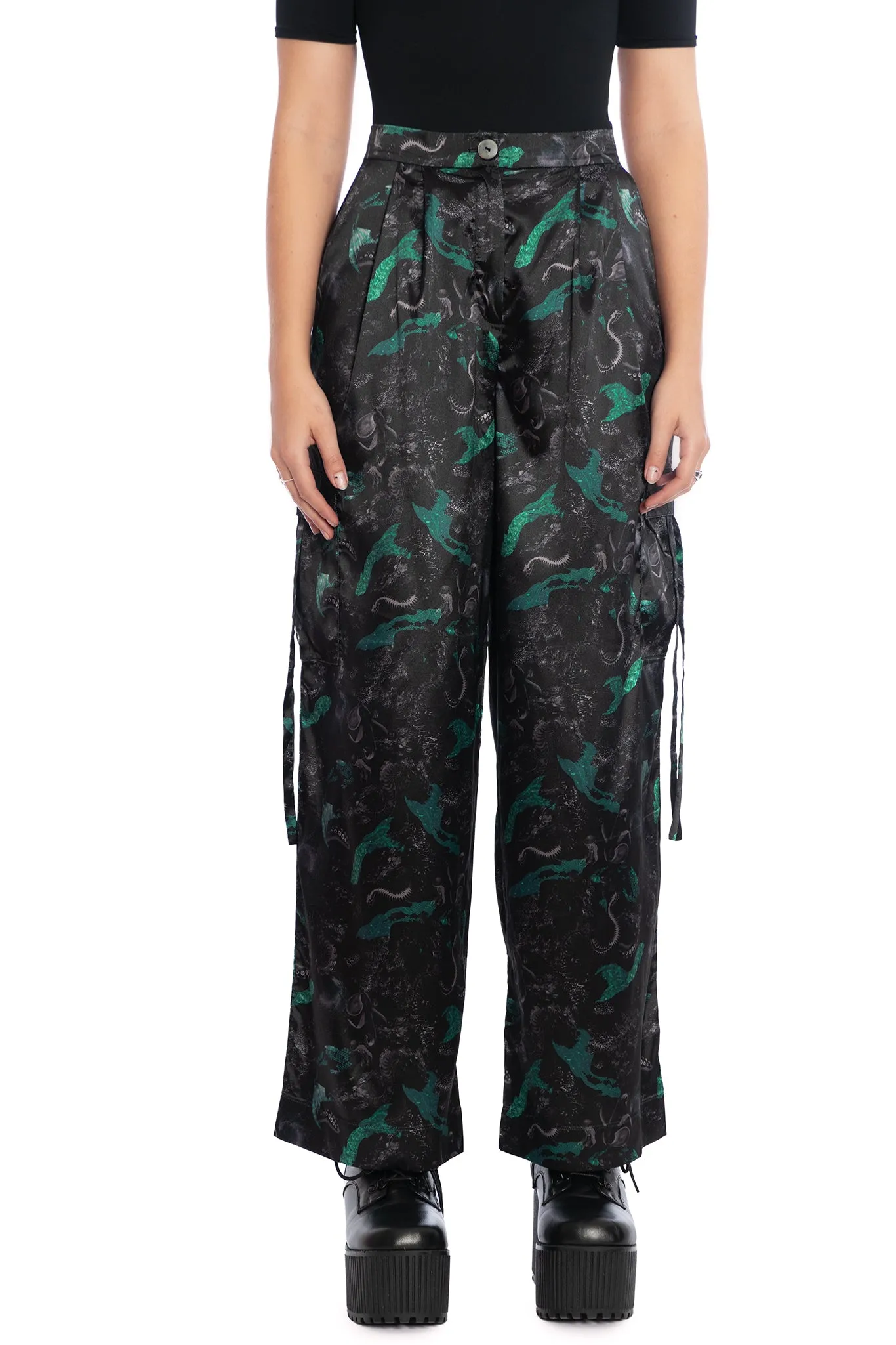 Abyss Wide Leg Satin Cargo Pants