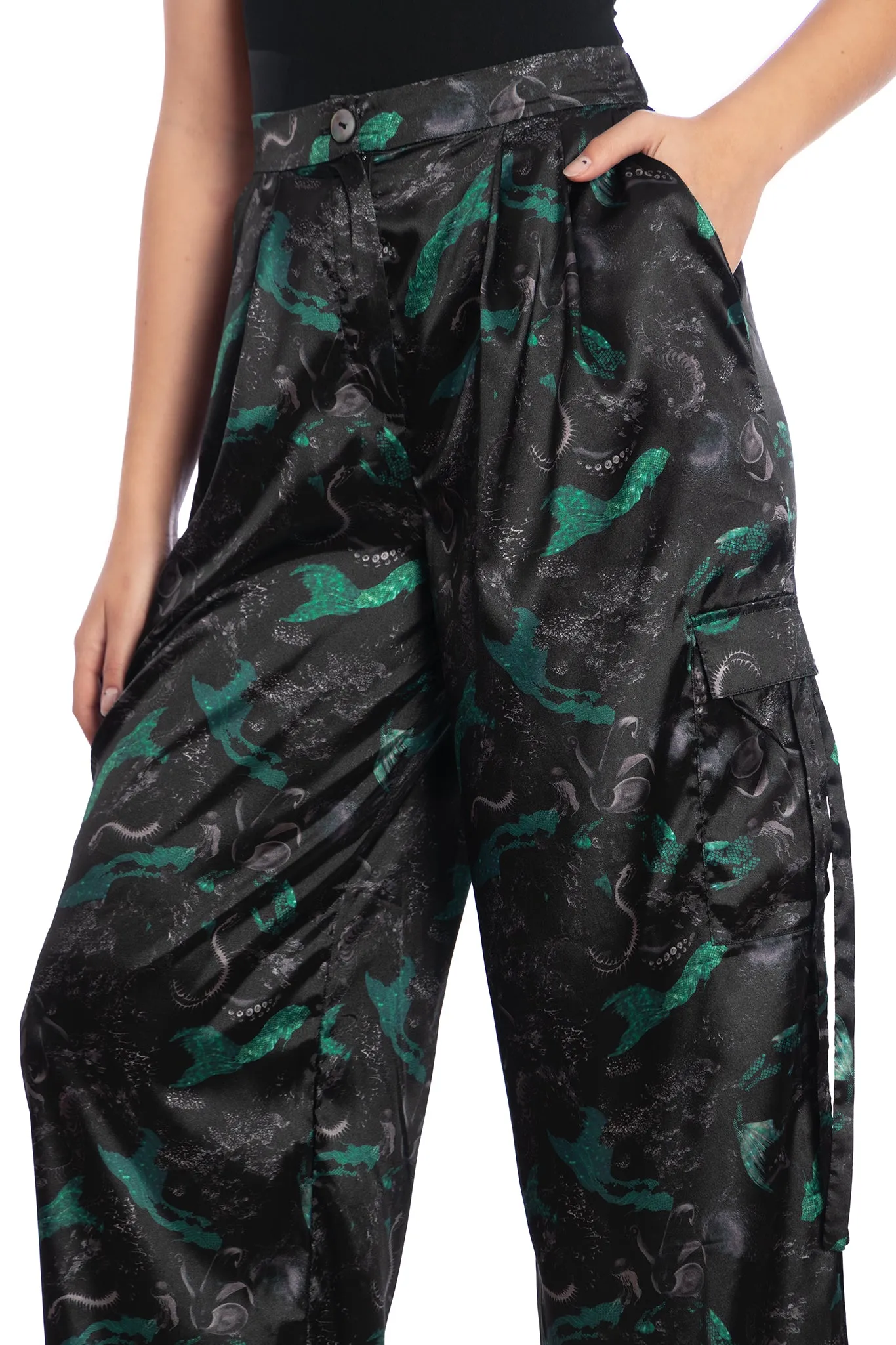 Abyss Wide Leg Satin Cargo Pants