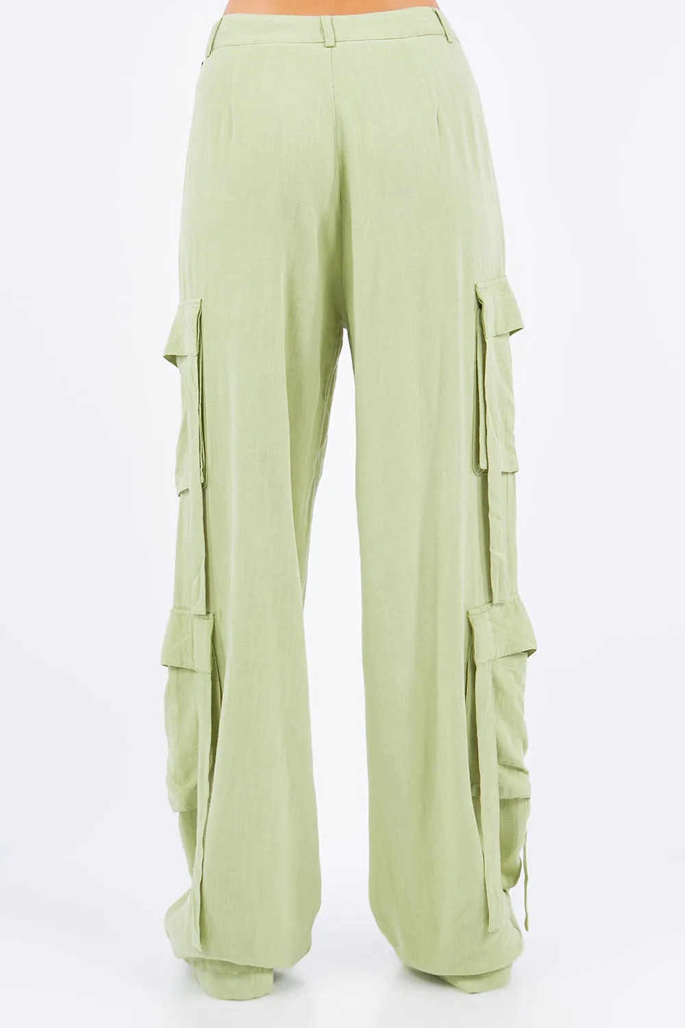 American Bazi Linen Wide Leg Cargo Pants