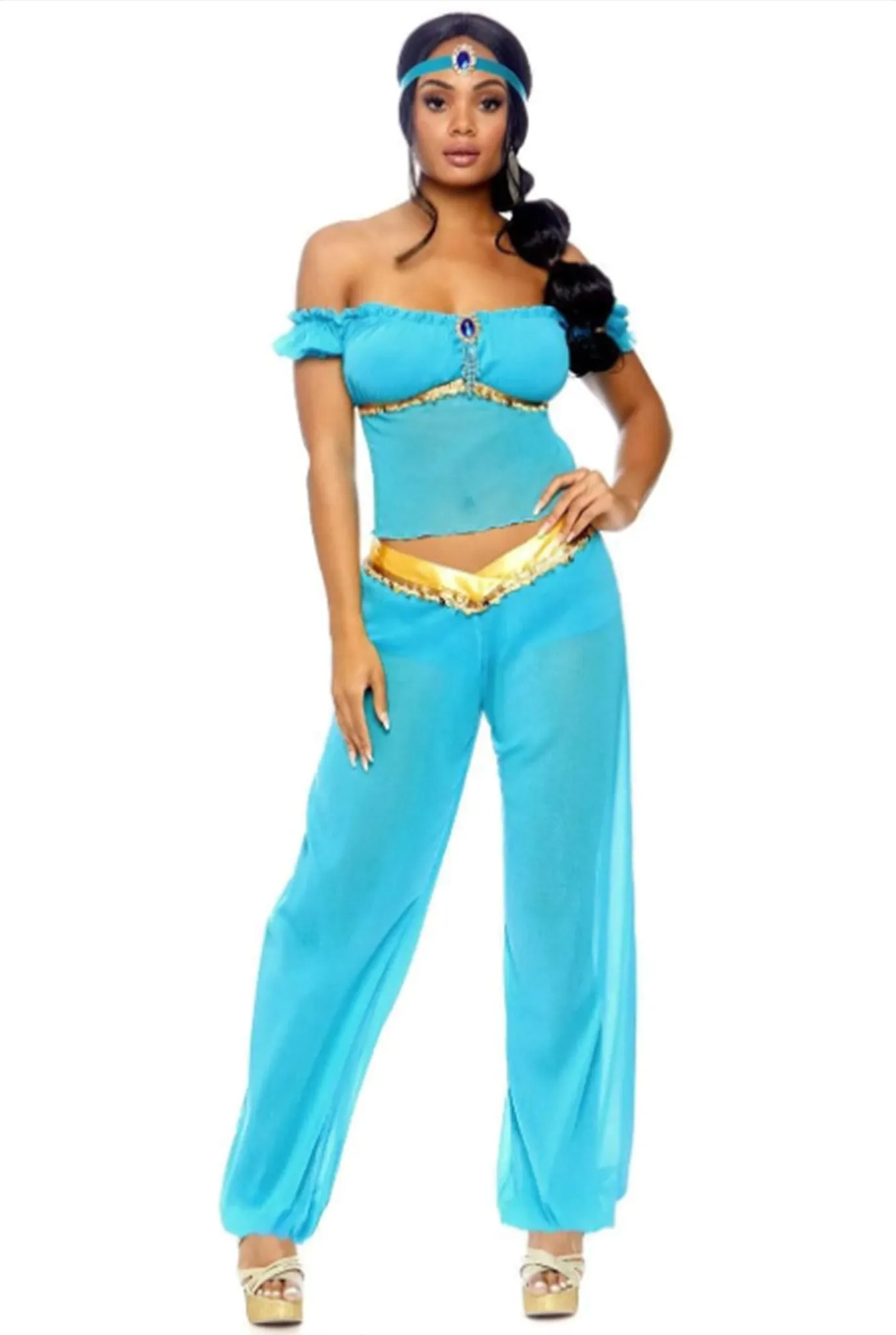 Arabian Beauty Princess Costume – 3-Piece Off-Shoulder Top, Harem Pants & Headband