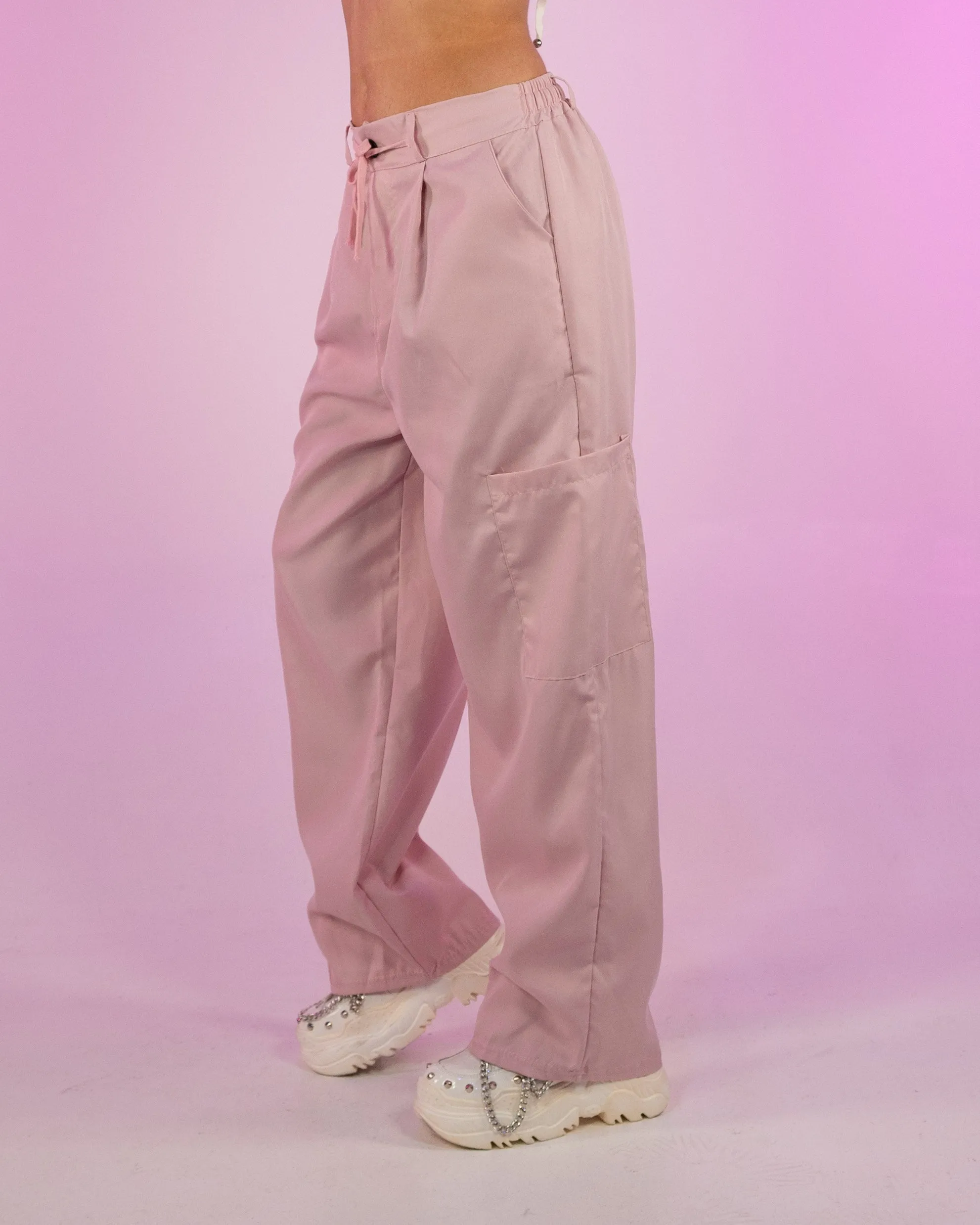 Baby Pink Oversize Wide Leg Cargo Pants