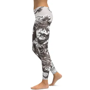 B&W Tattooed Dragon Leggings