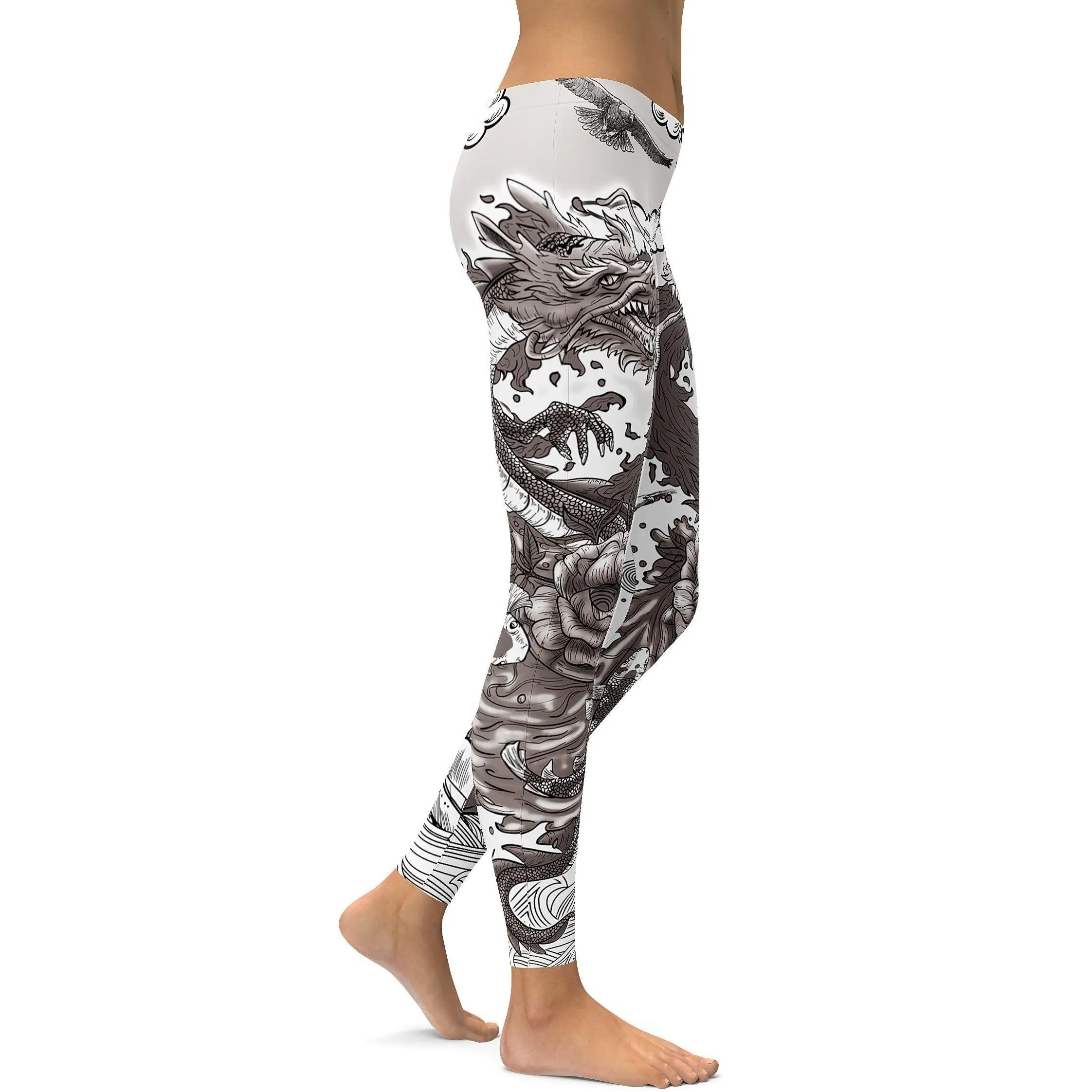 B&W Tattooed Dragon Leggings