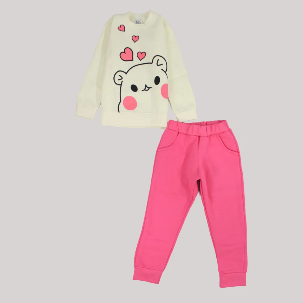 Bear & Hearts Long-Sleeved Fleeced Pajama