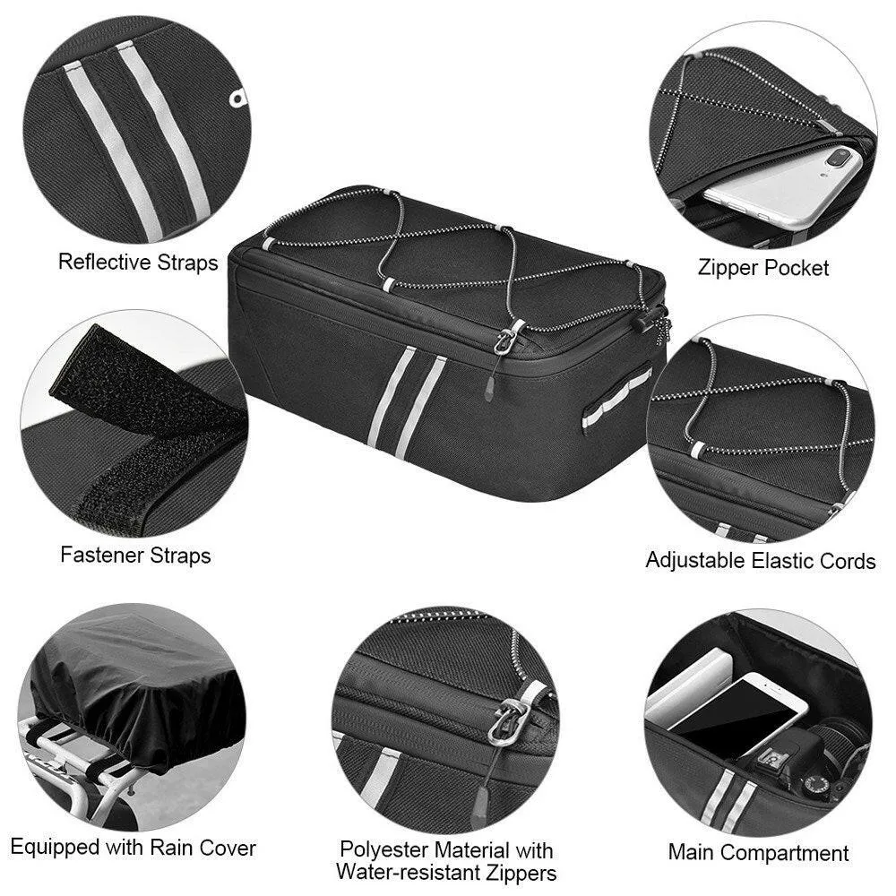 Bike Trunk Bag 7L Bicycle Rear Bag Water Resistant Bike Rack Bag with Waterproof Rain Cover