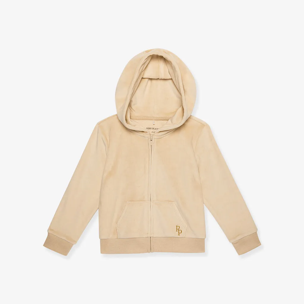 Bisque Velour Zip Hoodie