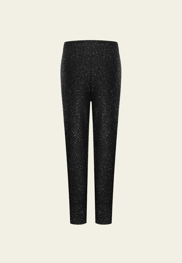 Black Lurex Tweed Slit Pencil Trousers