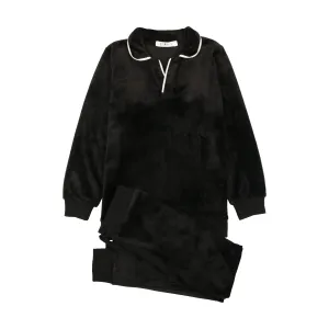 Black Velour Collar Pajama