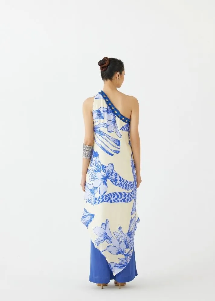 Blue Aphrodite One Shoulder Kurta & Flared Pants Co-Ord