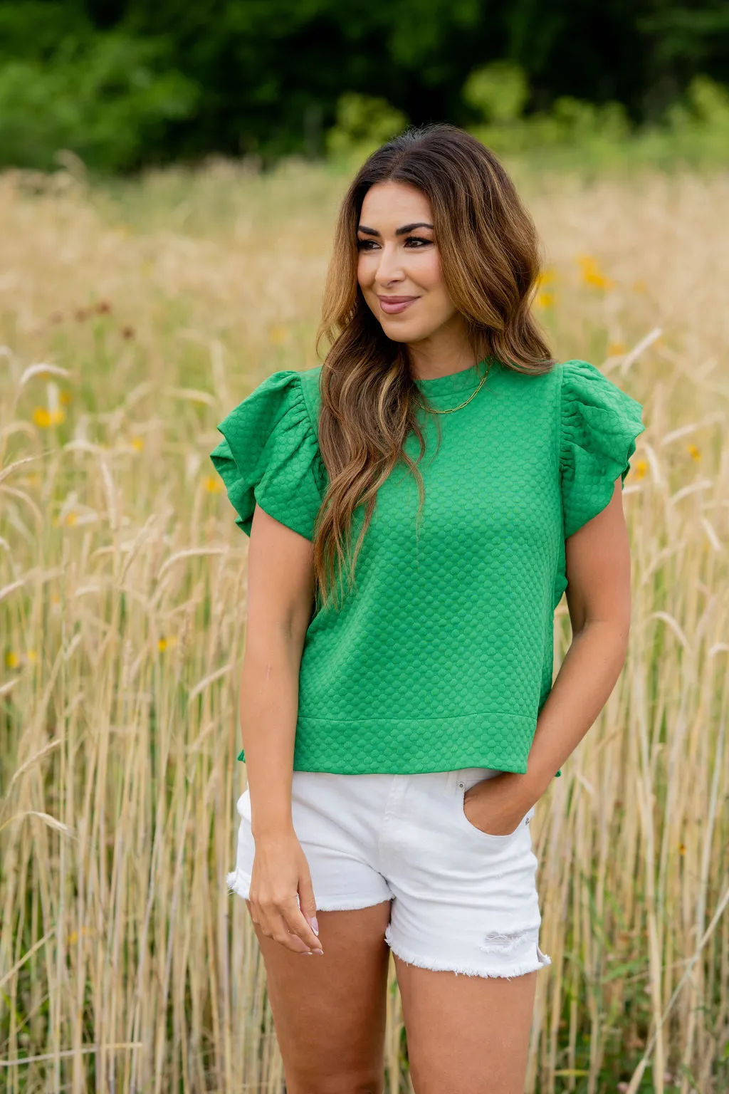 Bold Textured Flutter Sleeve Tee