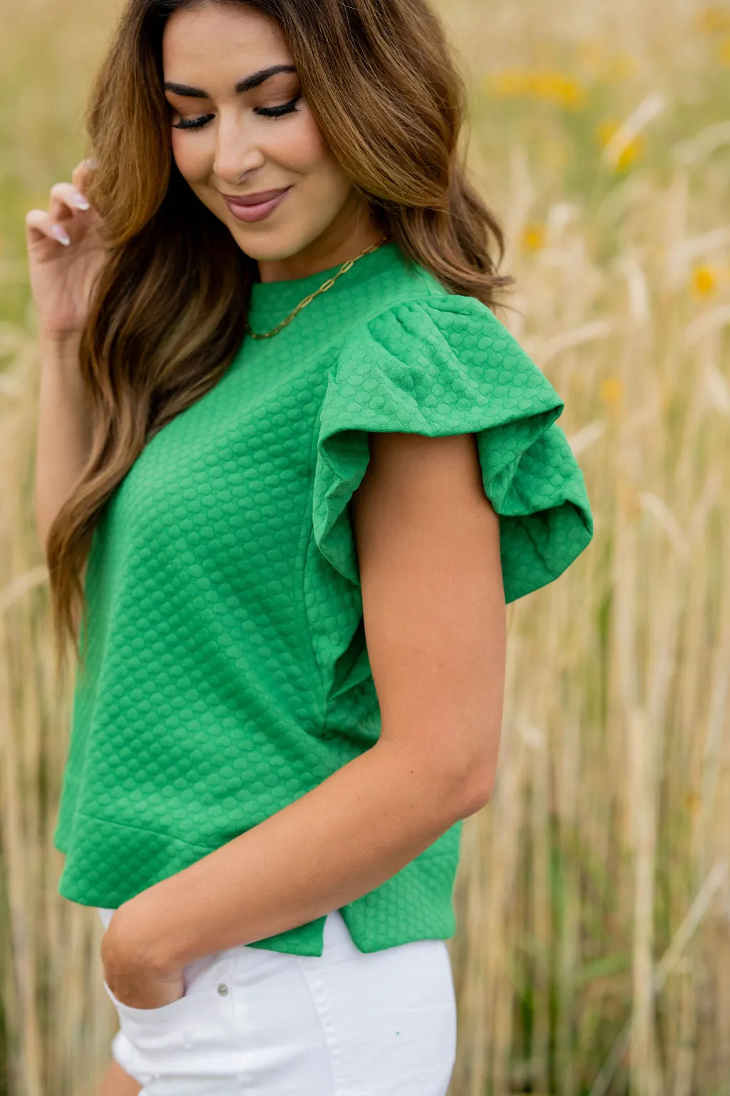 Bold Textured Flutter Sleeve Tee