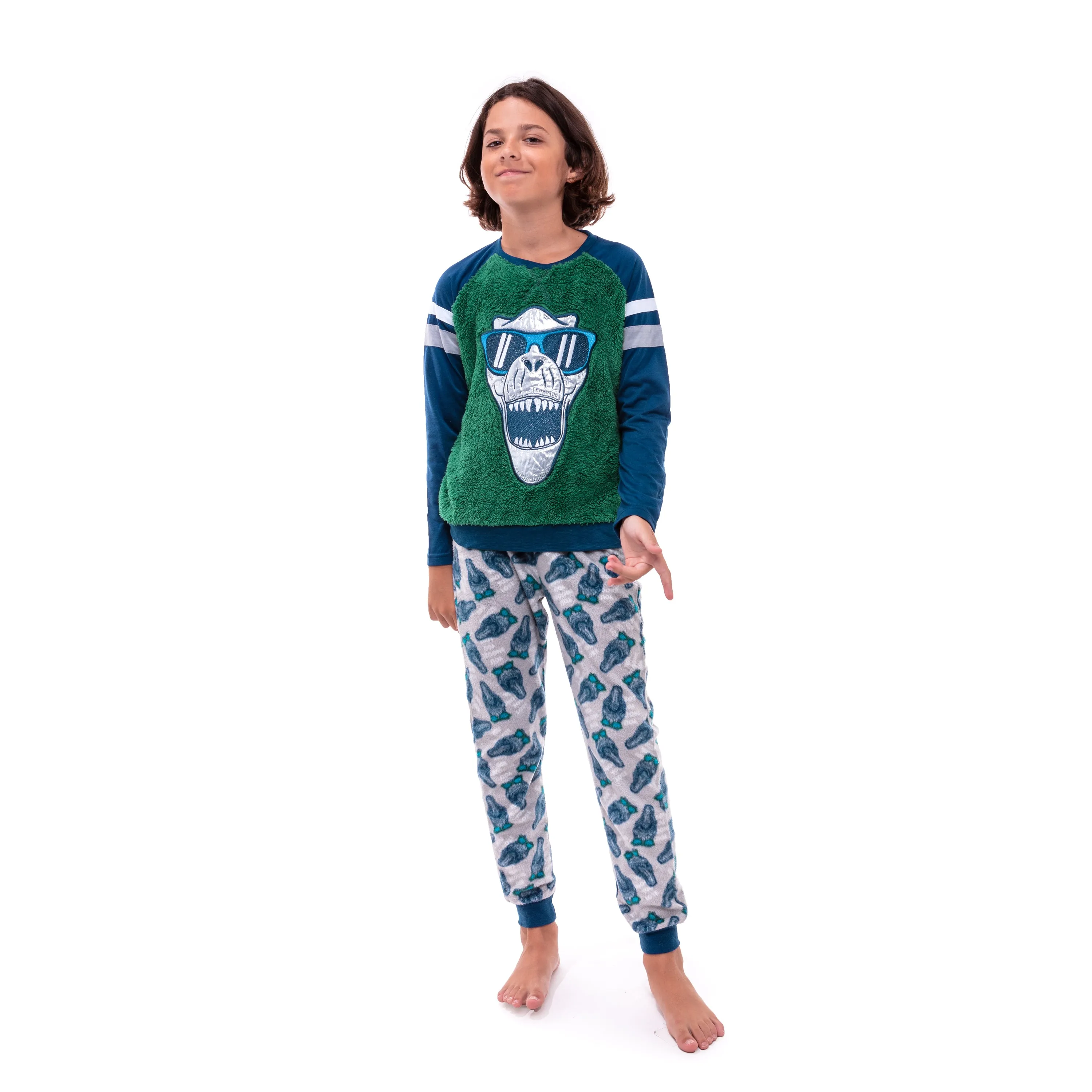 Boys Cool Dino Soft Novelty Fleece 2-Piece Pajama Sleep Pant Set