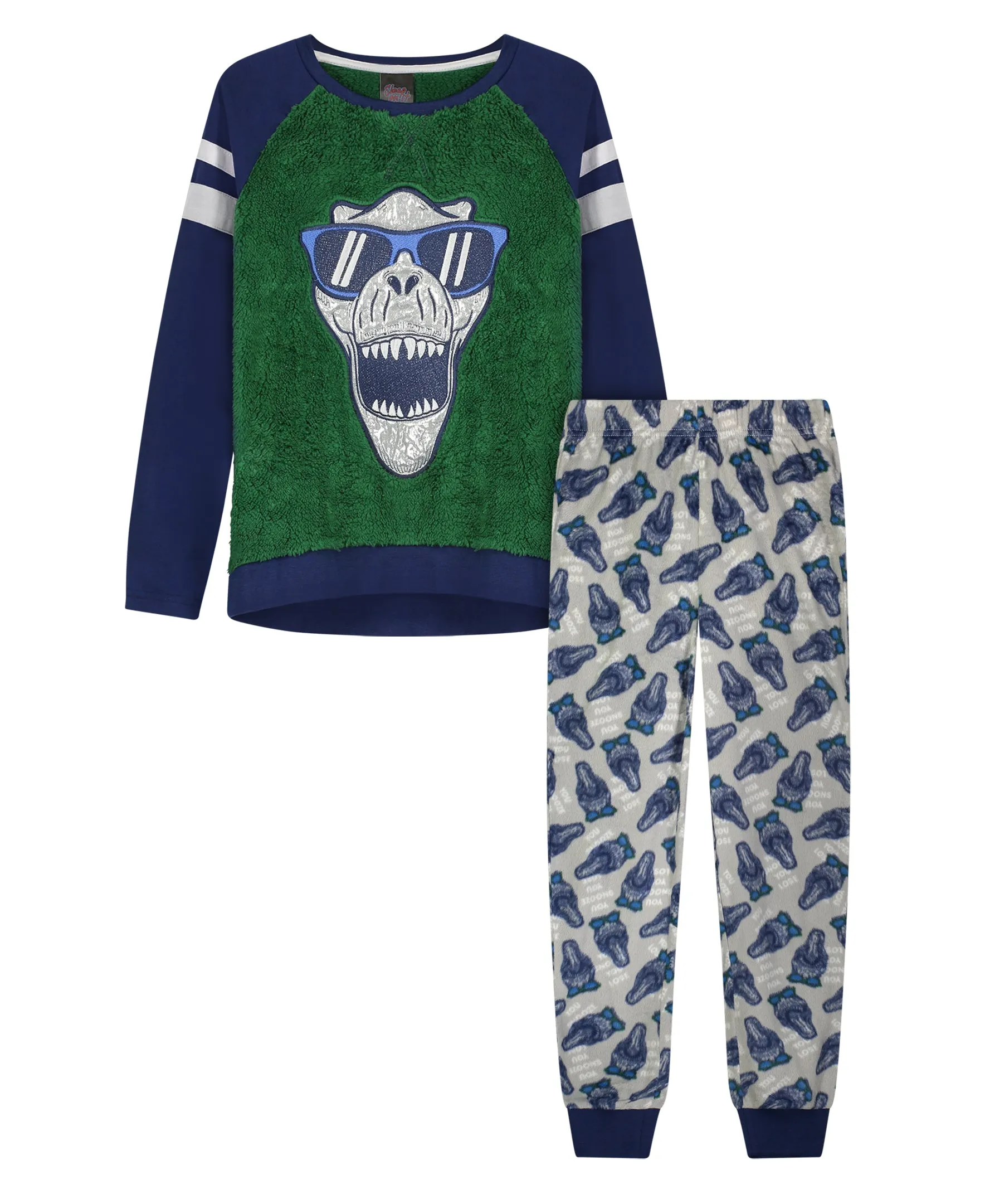 Boys Cool Dino Soft Novelty Fleece 2-Piece Pajama Sleep Pant Set