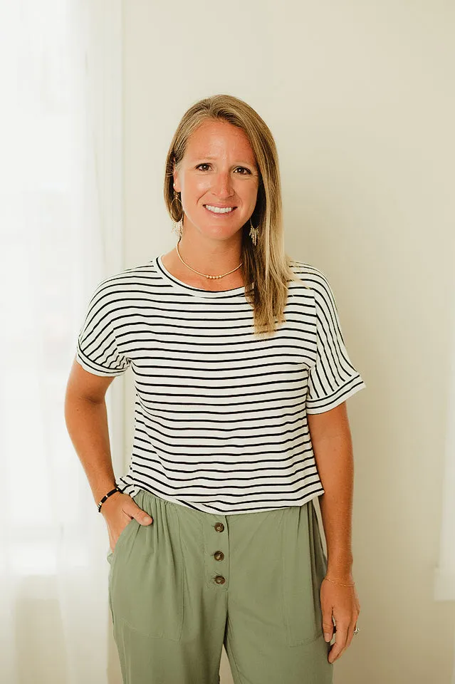 Casual Short Sleeve Stripe Top