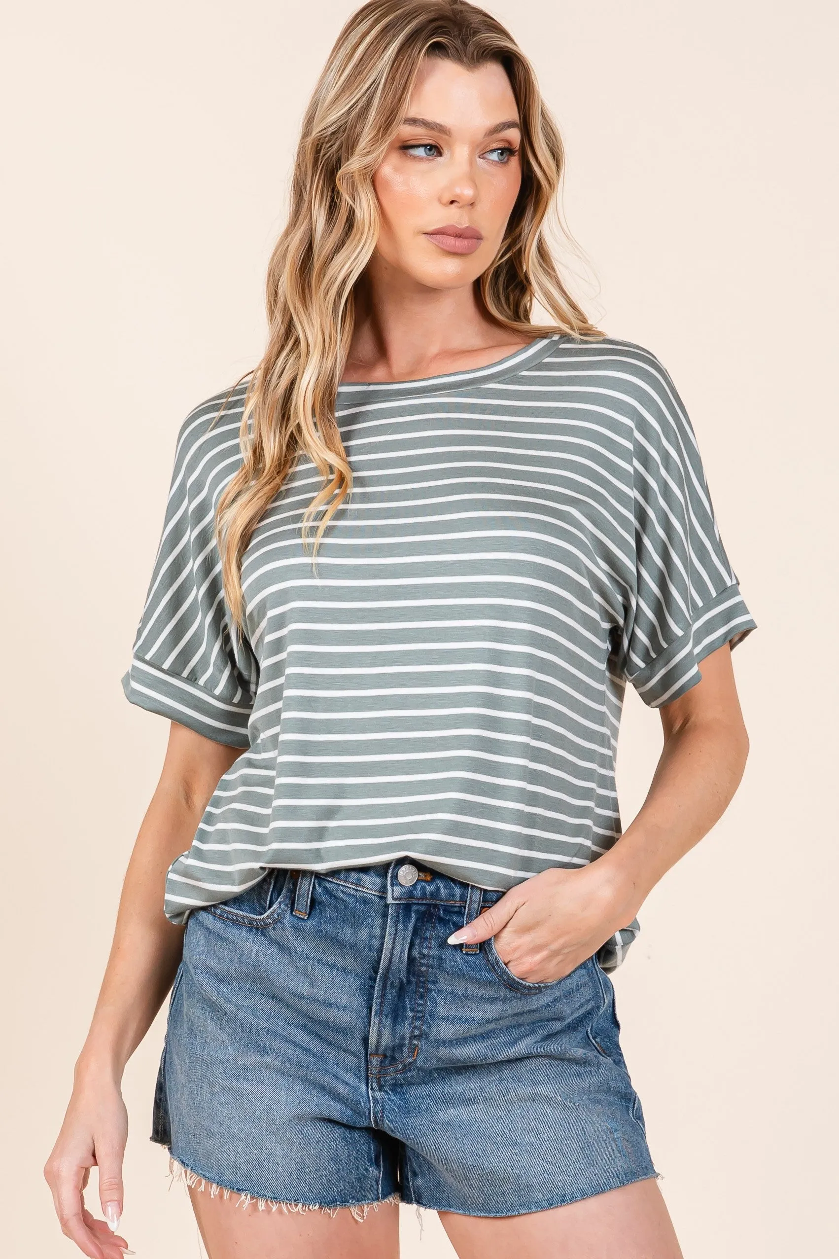 Casual Short Sleeve Stripe Top