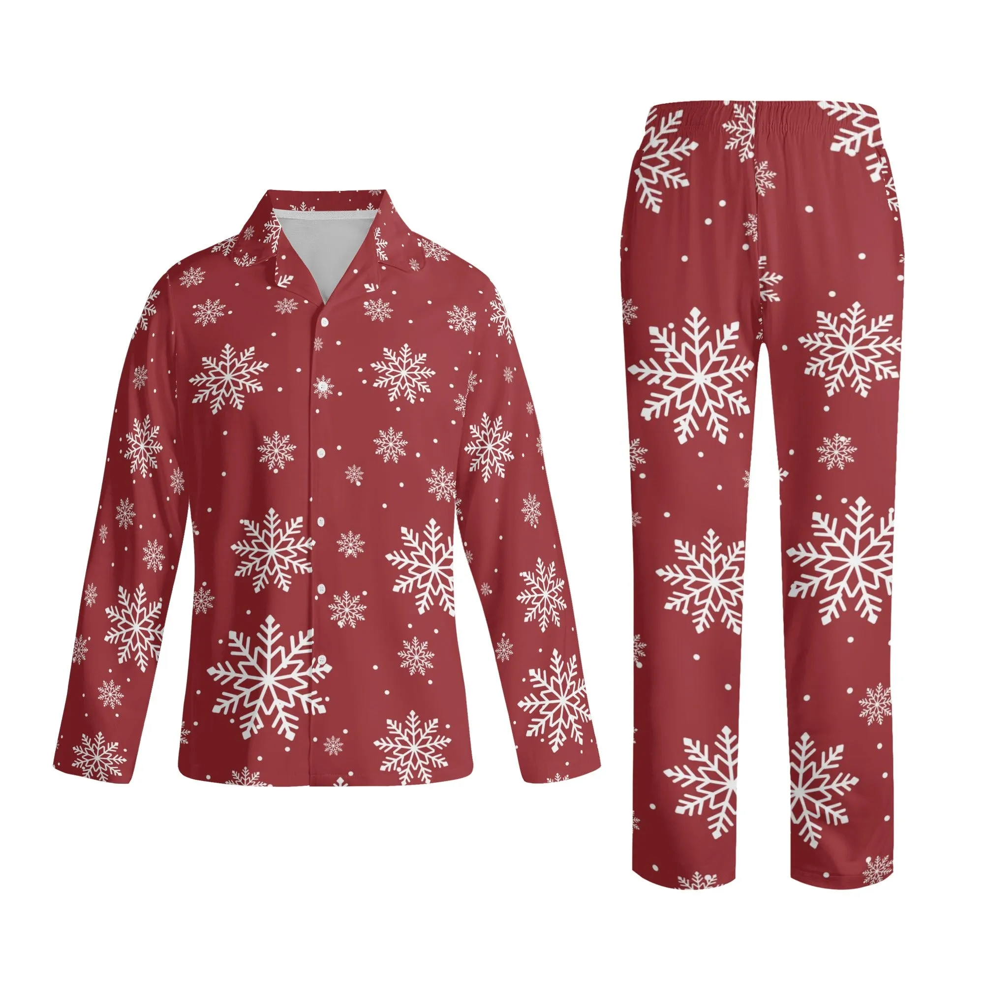 Christmas Snow Long Sleeve Red Pajama Set