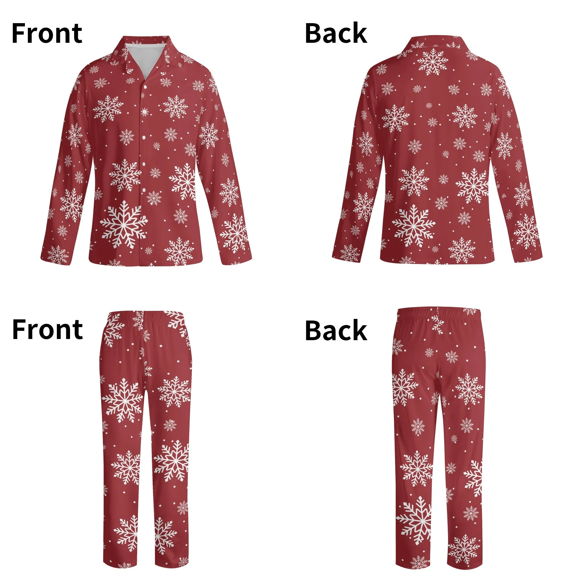 Christmas Snow Long Sleeve Red Pajama Set