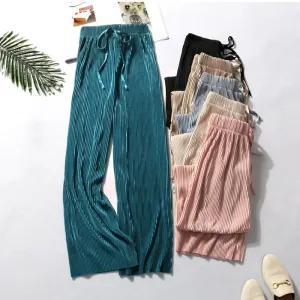 DASSWEI Dazzling Wide Leg Elastic High Waist Pleated Pants