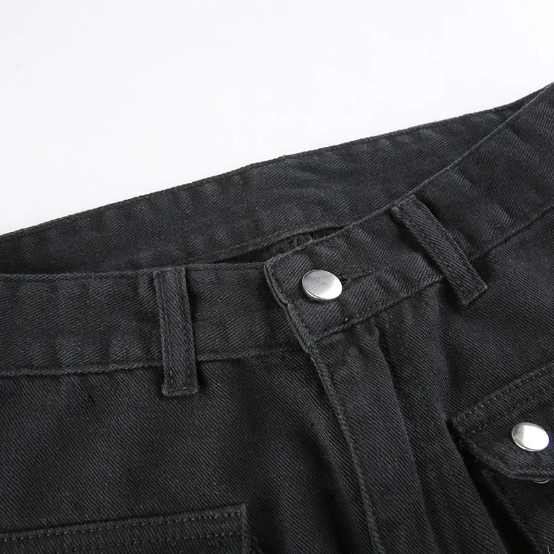 'Deadly Demon' Black Baggy Buckle Cargo Pants