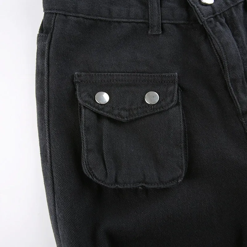 'Deadly Demon' Black Baggy Buckle Cargo Pants