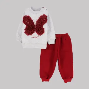 Deep Red Butterfly Long-Sleeved Fleeced Pajama