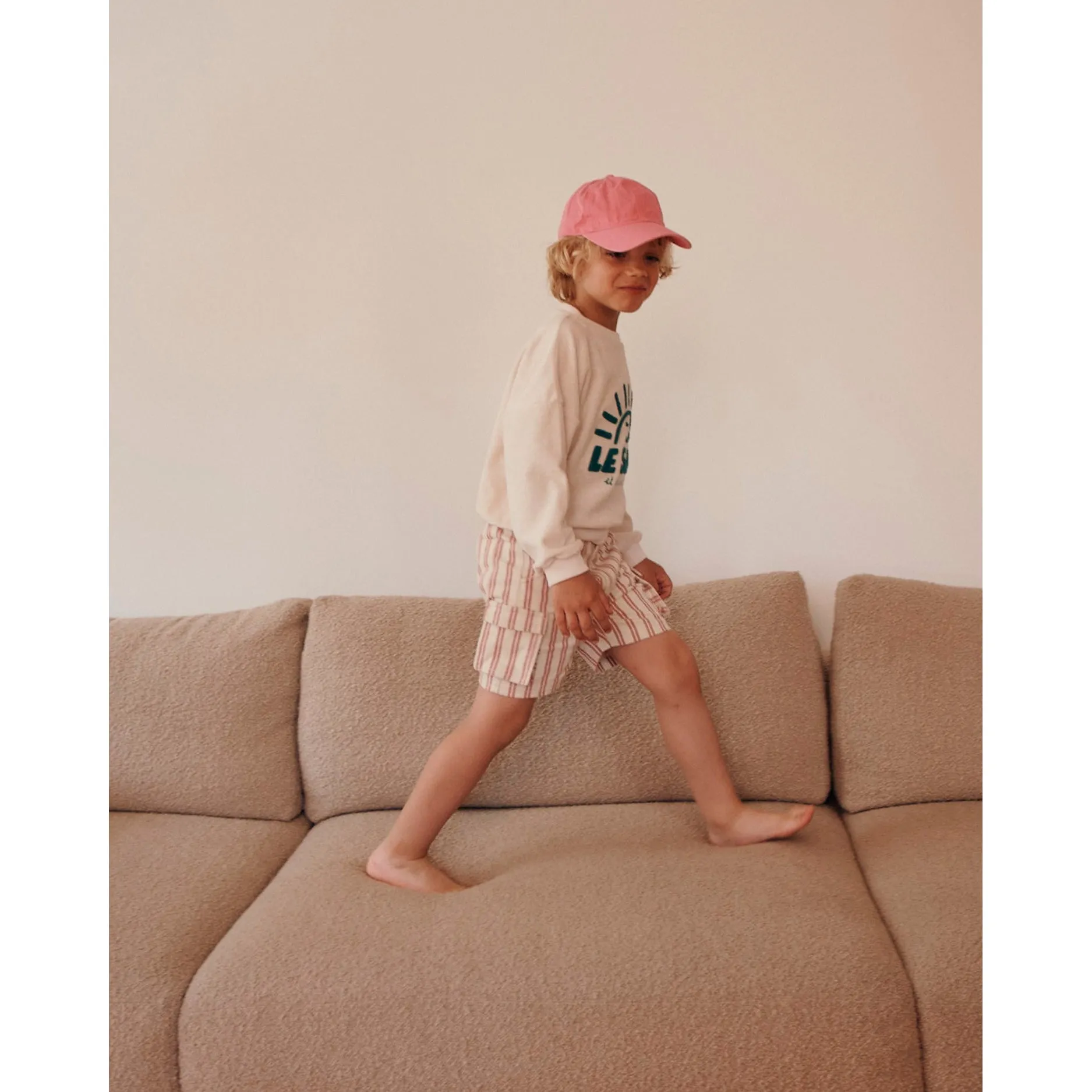 Emile et Ida Short Cargo Rayure Rose