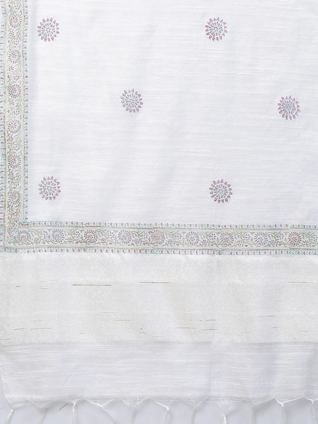 Ethnic Embroidered A-Line Flared Kurta with Pants and Dupatta - White