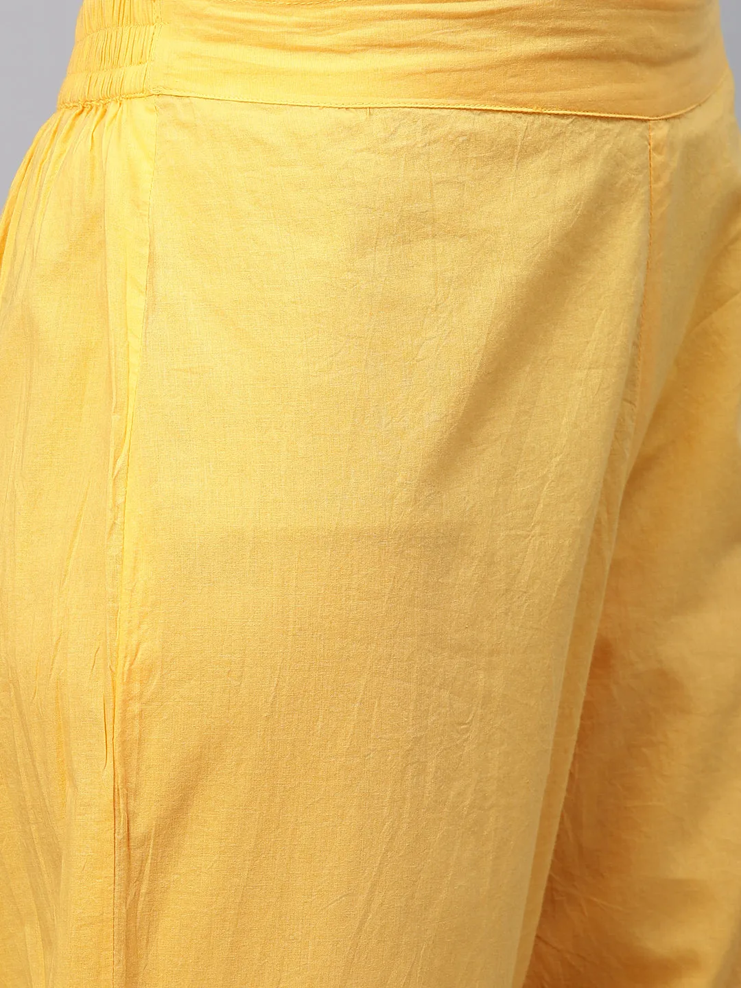 Ethnic Embroidered A-Line Flared Kurta with Pants and Dupatta - Yellow