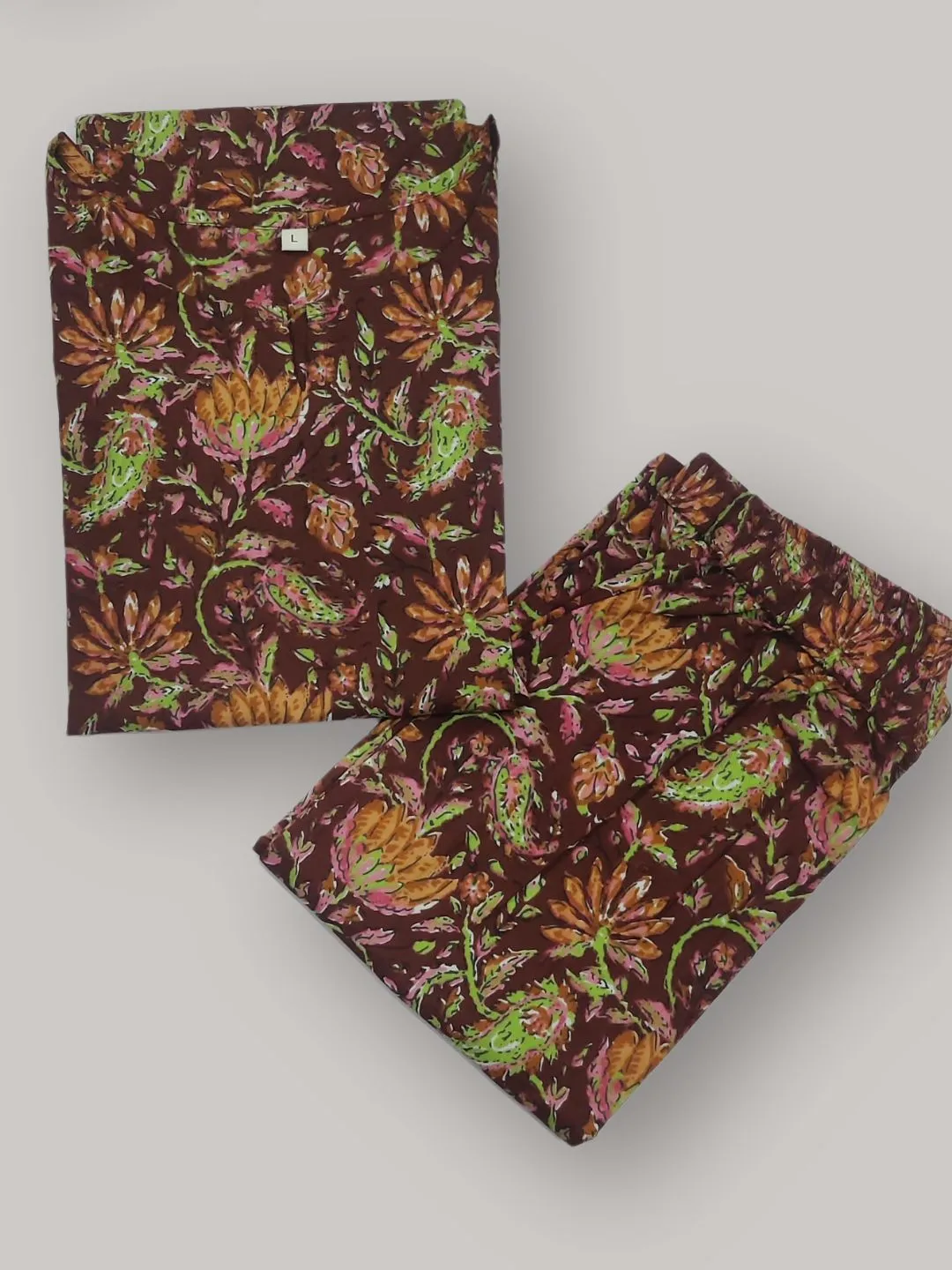 Ethnic Floral Print Pure Cotton Lounge Set - Maroon