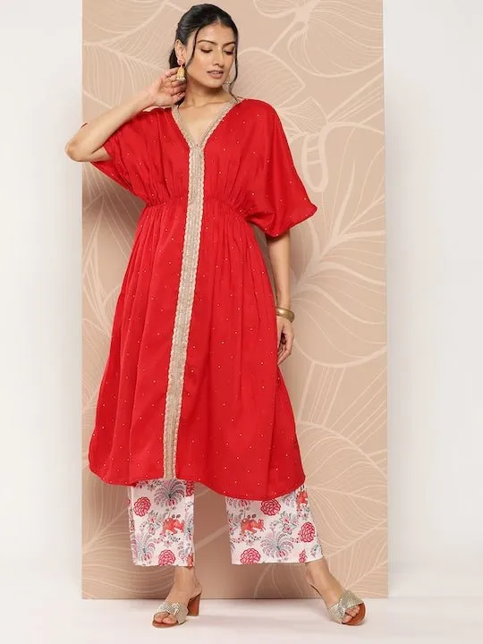 Ethnic Motifs Embroidered Empire Sequinned Kurta With Palazzos