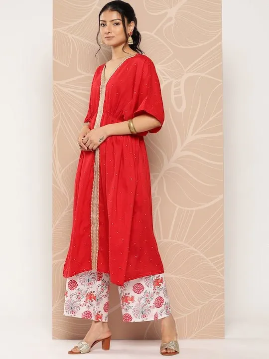 Ethnic Motifs Embroidered Empire Sequinned Kurta With Palazzos