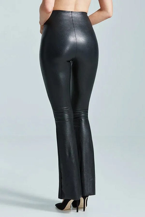 Faux Leather Flared Legging- Black