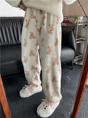 Flannel Bears Print Long Pants