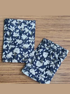 Floral Print Pure Cotton Lounge Set - Navy