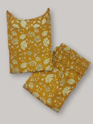 Floral Print Pure Cotton Lounge Set - Yellow