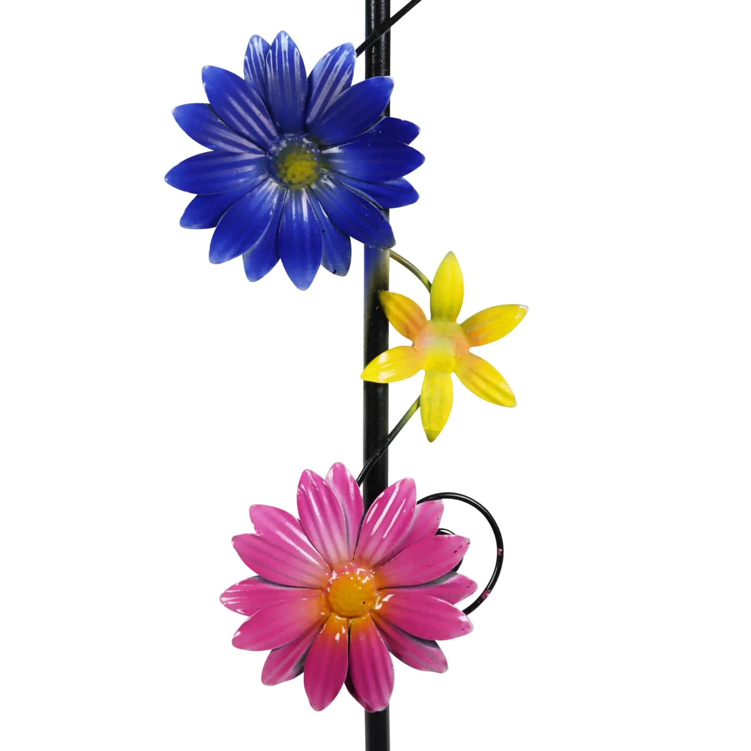 Glass and Metal Rain Gauge Garden Stake with Multicolored Hand Painted Pink, Blue, Yellow and Purple Flowers, 42 Inches