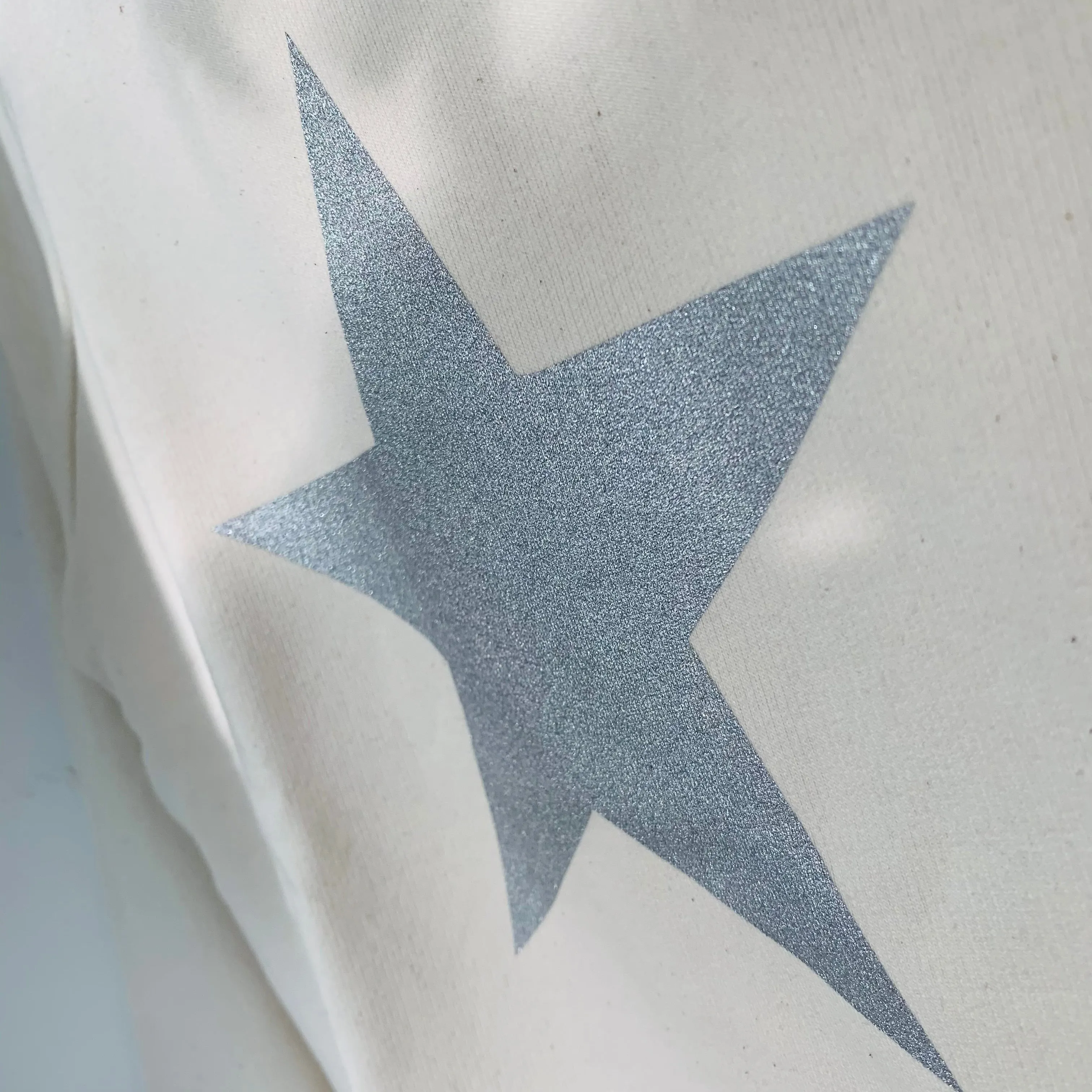 Glittery grey star cream raw sweatshirt