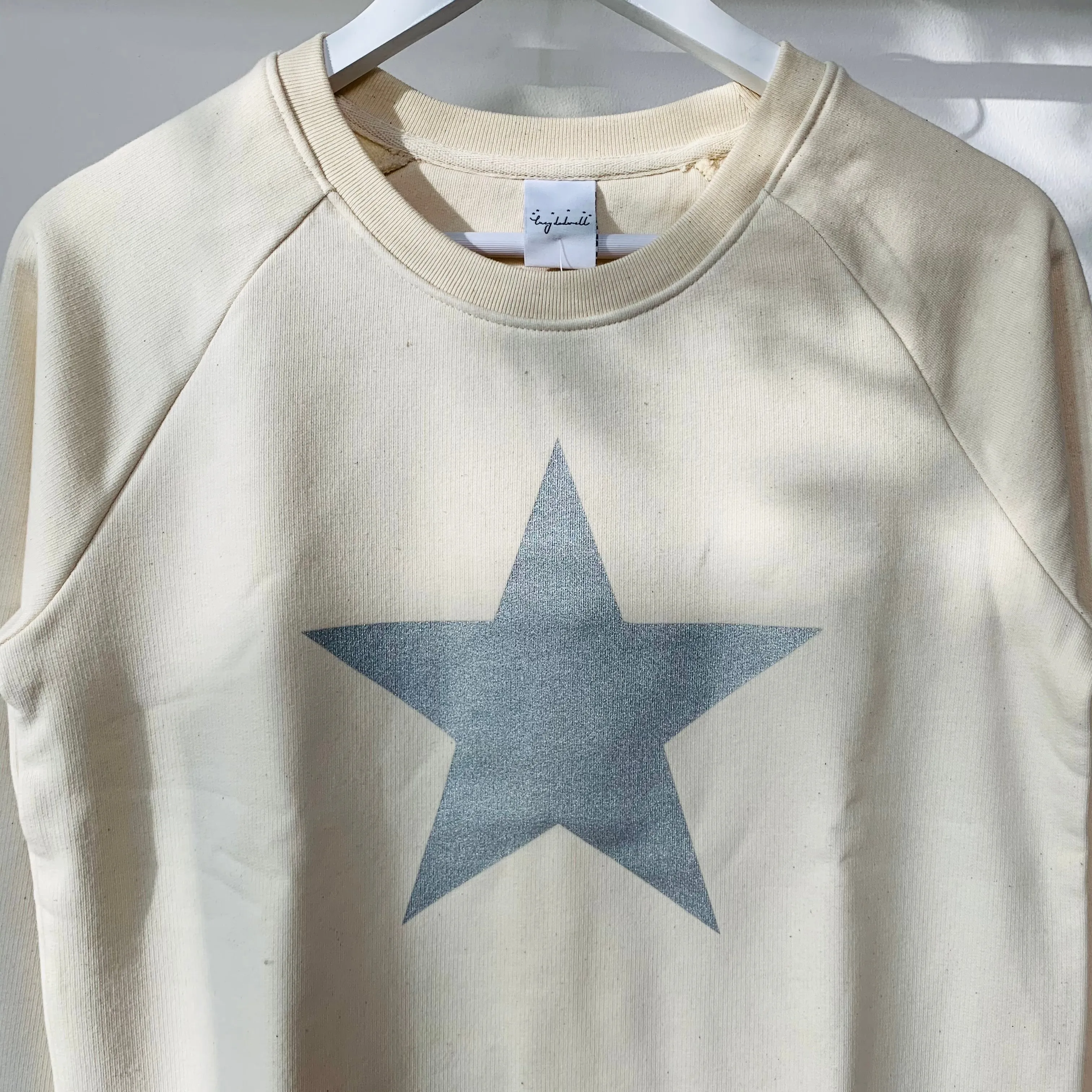 Glittery grey star cream raw sweatshirt