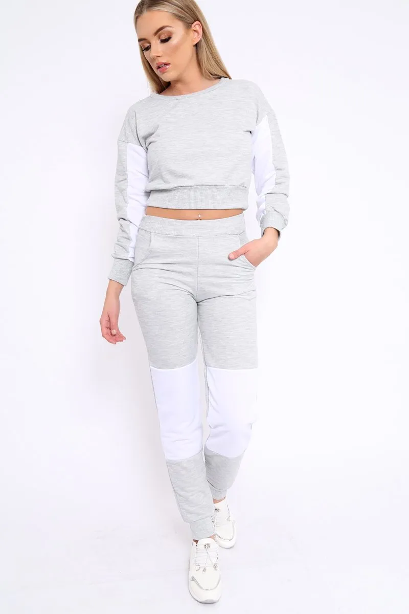 Grey and White Colour Block Loungewear Set - Elody