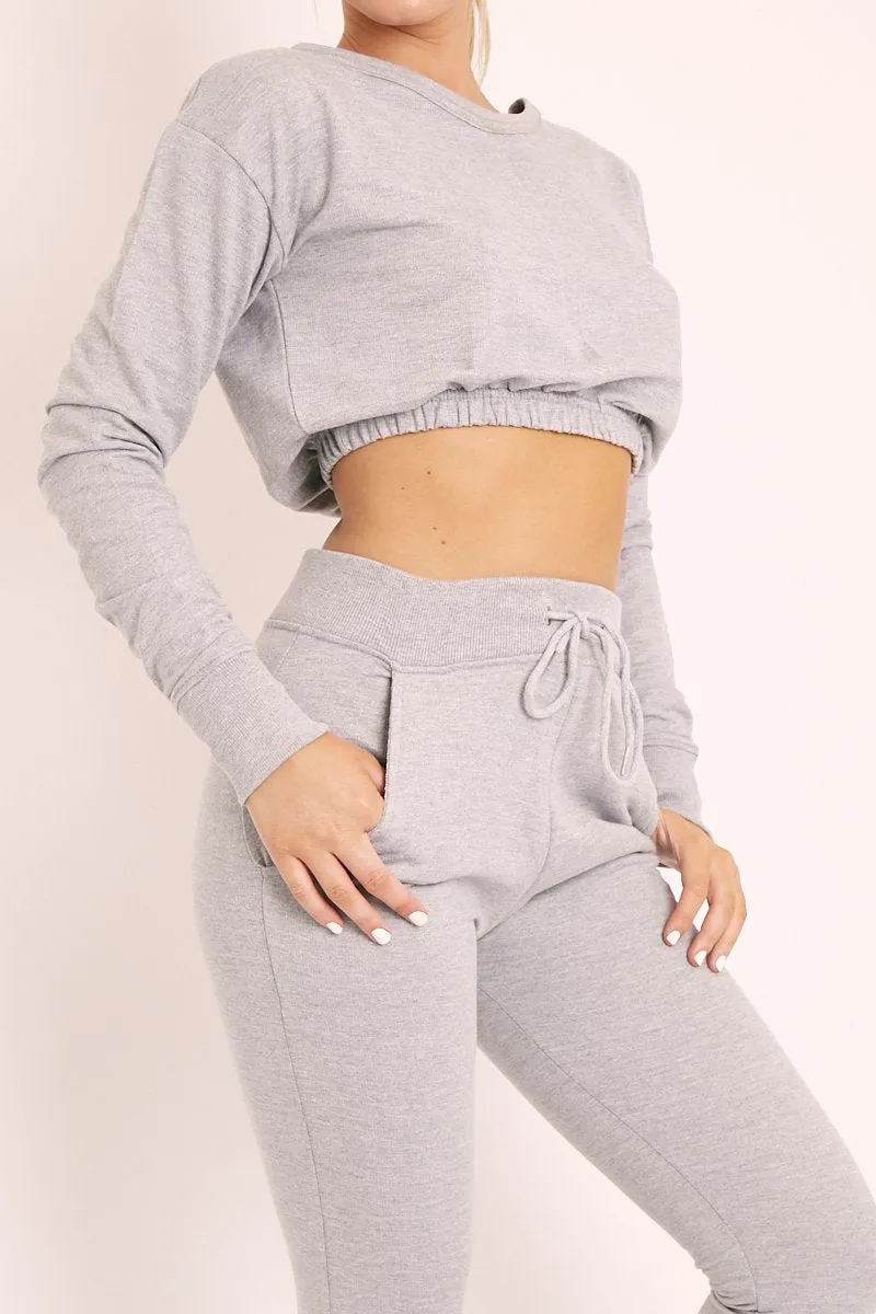 Grey Crop Top and Slim Jogger Loungewear Co-ord Set - Suzy