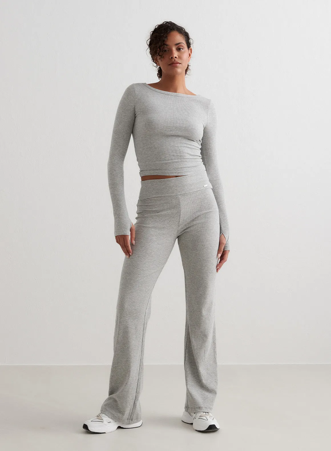 Grey Melange Ease Ribbed Pants