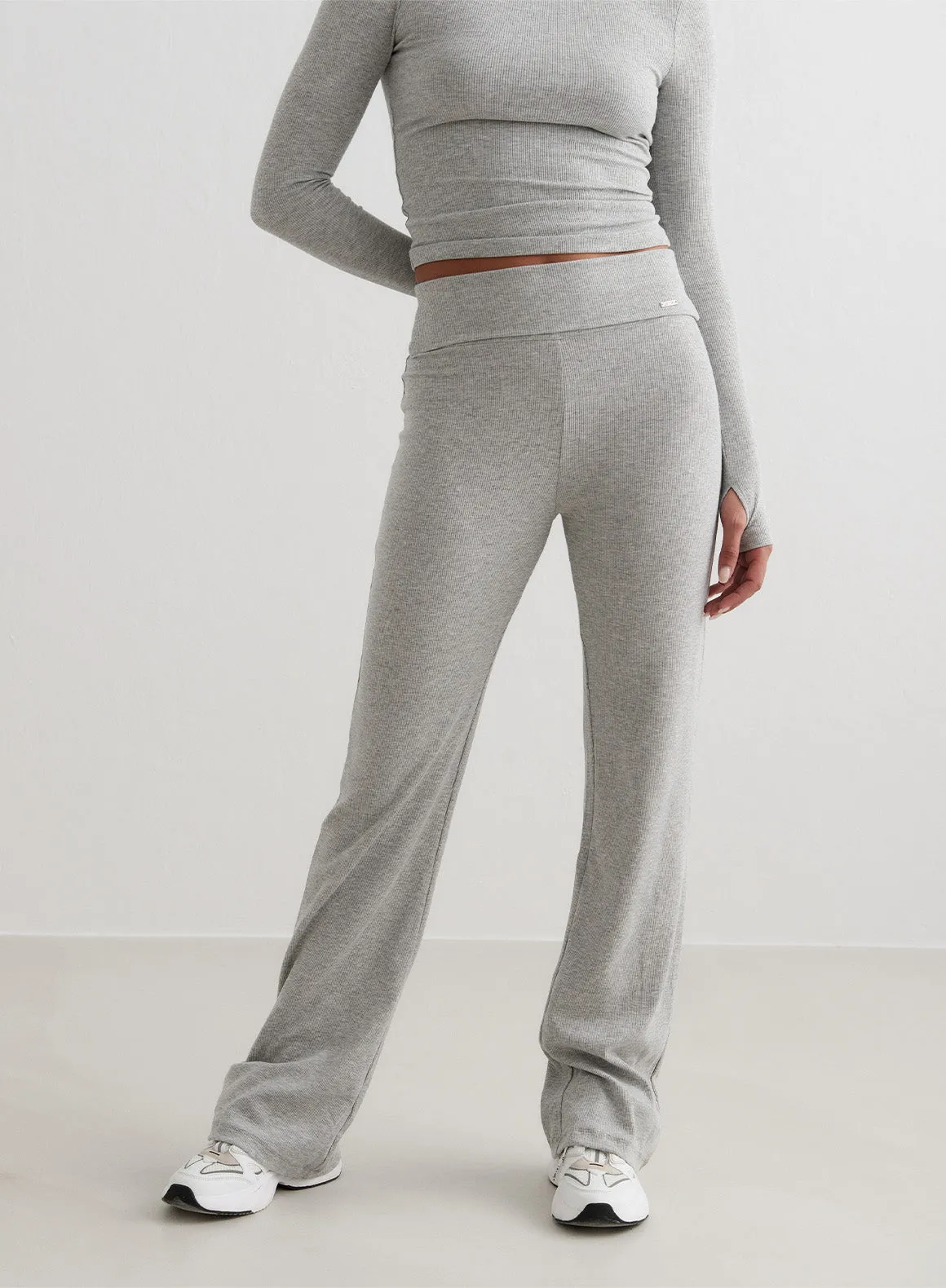 Grey Melange Ease Ribbed Pants