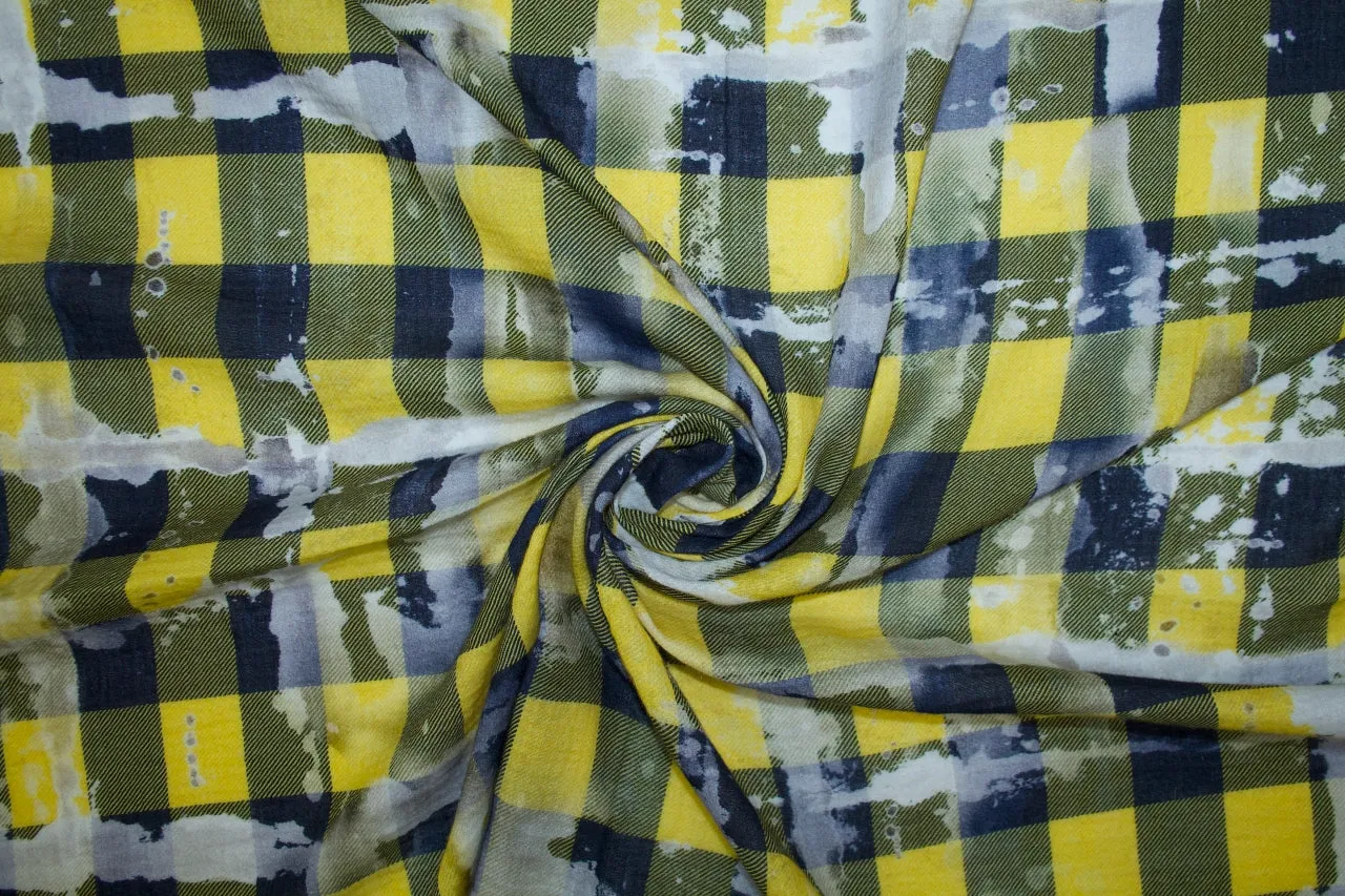 Grunge-ish Plaid Flannel Finish Double Cotton Gauze - Yellow/Blues/Black/Gray/White