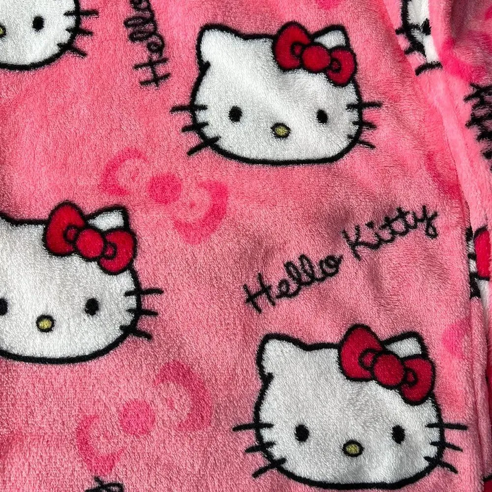 Hello Kitty Black Flannel Pants: Cozy Cartoon Loungewear - Women's Delight