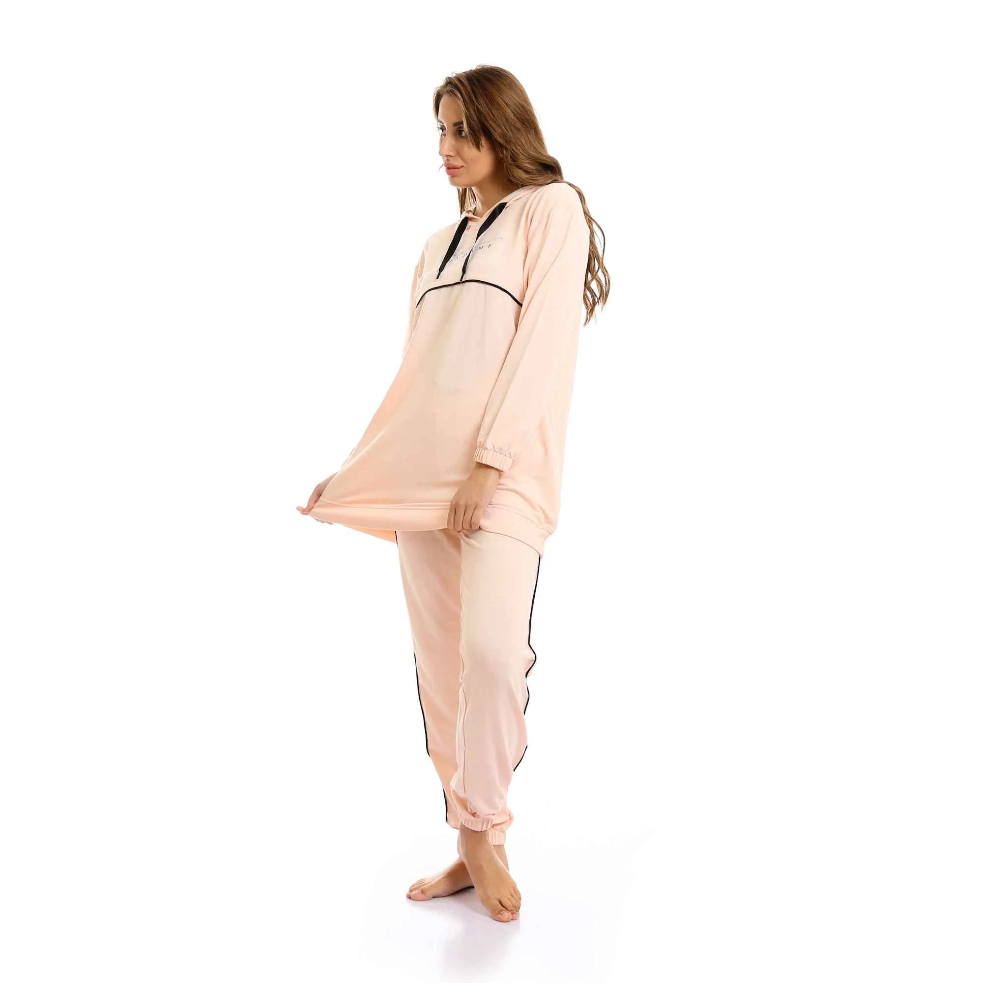 Hooded Neck With Drawstring Hoodie & Pants Pajama Set - Simon