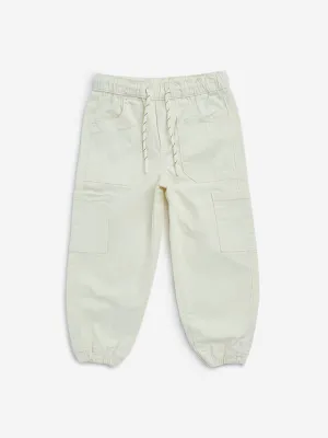 HOP Kids Off-White Mid-Rise Cotton Blend Cargo Joggers