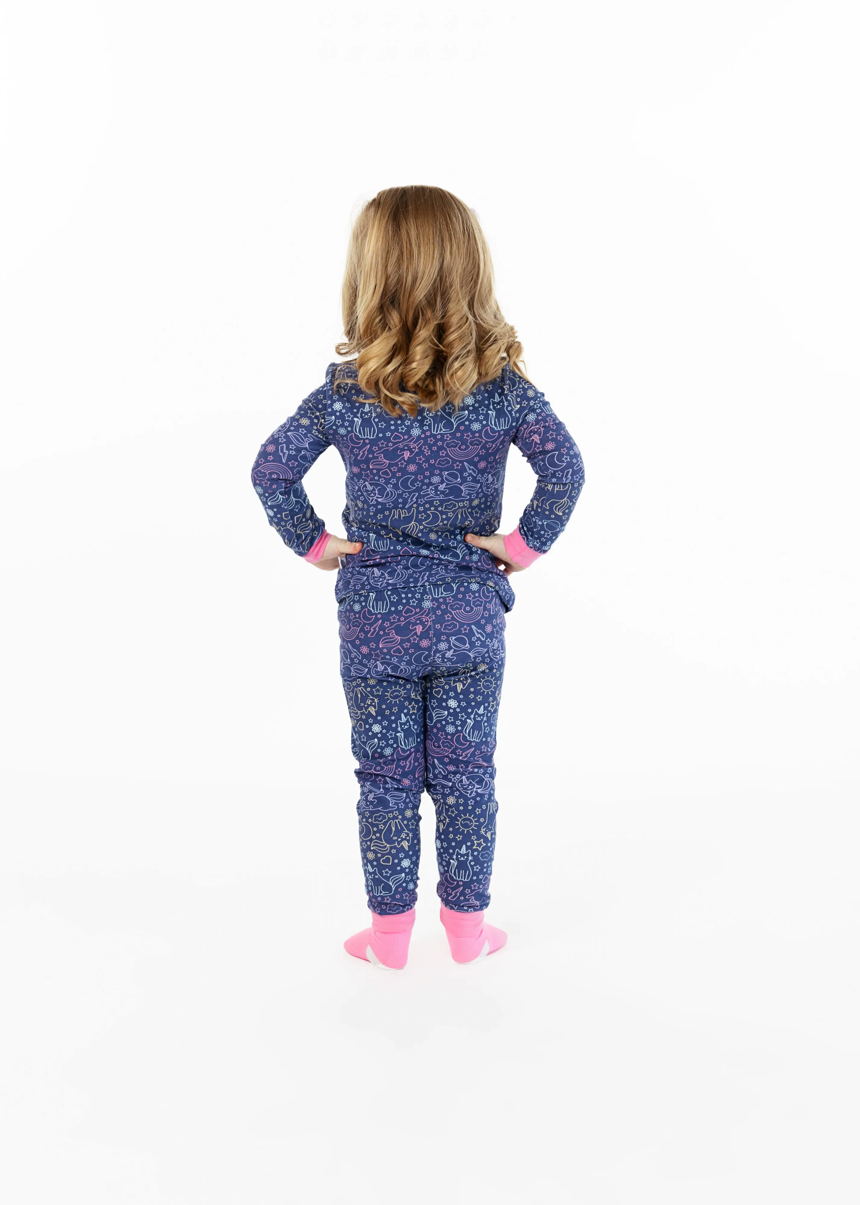 Infant/Toddler Girls Unicorn Kitty Snug Fit 2-Piece Pajama Sleep Set With Matching Socks