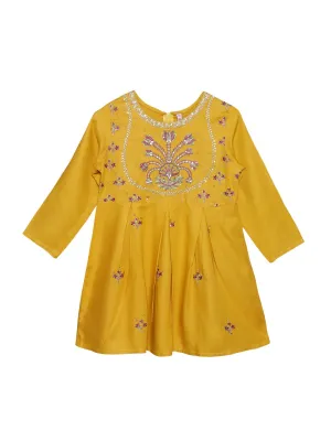 Ishin Girls Viscose Rayon Mustard Embroidered Top