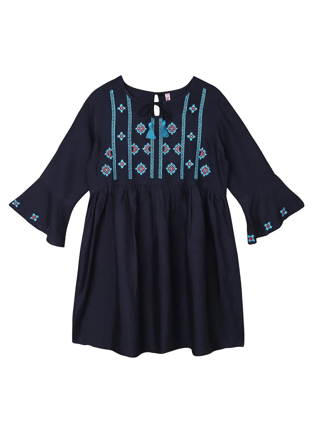 Ishin Girls Viscose Rayon Navy Blue Embroidered Top