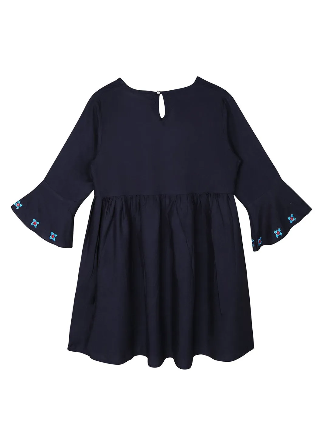 Ishin Girls Viscose Rayon Navy Blue Embroidered Top